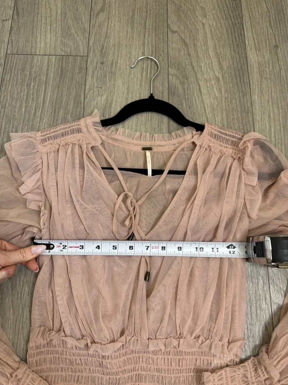 Free People Twyla Sheer Blouse Dusty Rose Pink Tie Front Ruffle Top Size S